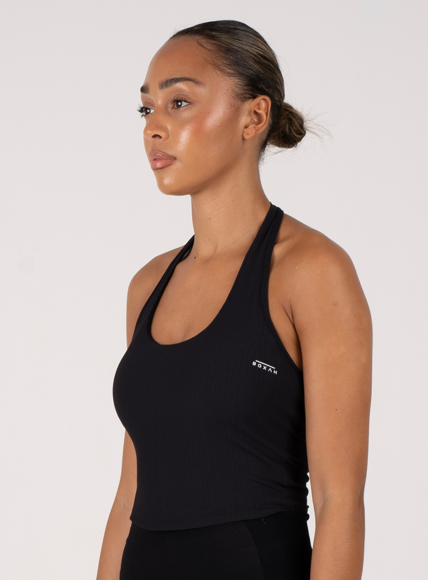 Loop Neck Ribbed Sports Vest | Black - BOXAH