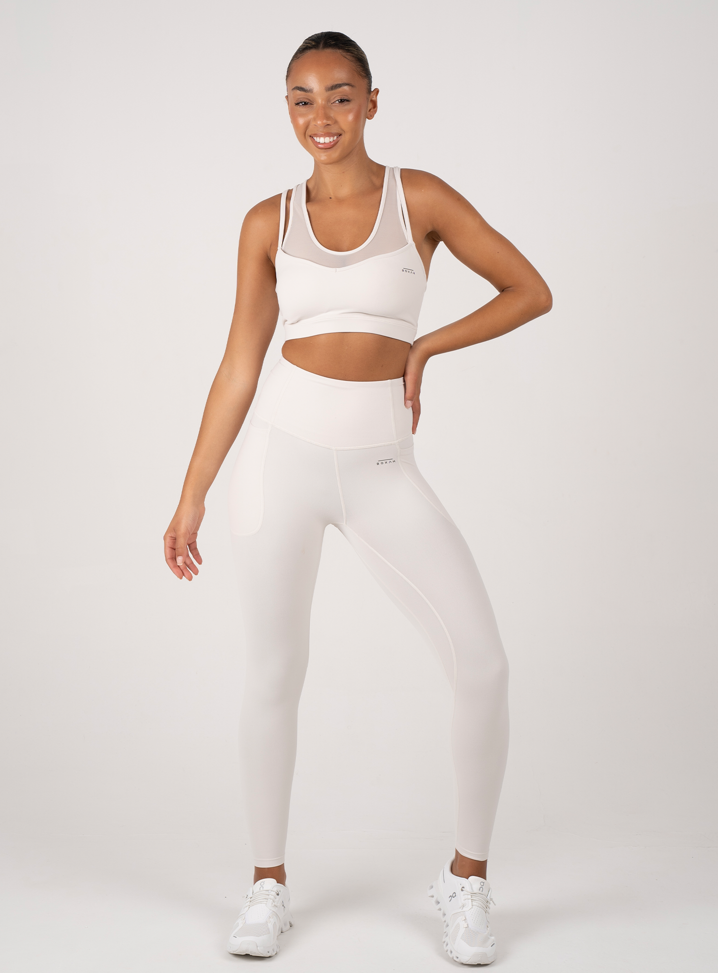 Twin Pocket Performance Legging | White - BOXAH